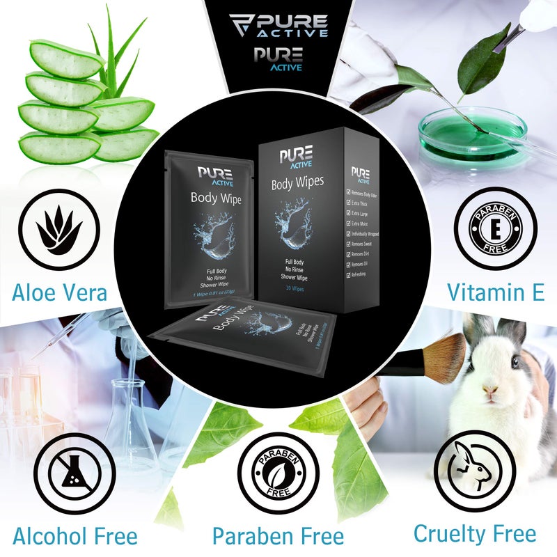Pure Active Shower Body Wipes, 60 Individually Wrapped Personal Hygiene Body Wipes for Women and Men, Keep Clean After Gym Travel Camping Outdoors Sports - Image 4
